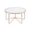 Benzara 18 Inch Round Coffee Table with Frosted Glass Top, Rose Gold