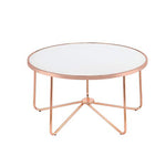Benzara 18 Inch Round Coffee Table with Frosted Glass Top, Rose Gold