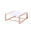 Benzara Metal Frame Rectangular Coffee Table with Sled Base, Rose Gold and White