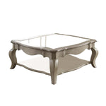 Benzara 18 Inch Glass Top Wooden Coffee Table, Antique Taupe