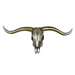 Benzara Antique Bull Skull Wall Decor with Sharp Horns, Silver