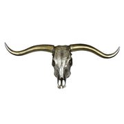 Benzara Antique Bull Skull Wall Decor with Sharp Horns, Silver