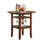 Benzara Round Top Wooden Counter Table with Stemware Rack and 2 Drop Leaves, Brown