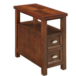 Benzara 2 Drawer Grained Wooden Frame Side Table, Cherry Brown