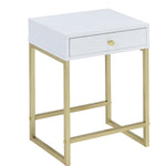 Benzara Astonishing Side Table, White & Gold