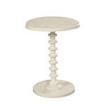 Benzara 22 Inch Round Wooden Side Table with Turned Base, White