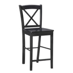 Benzara Wooden Counter Stool with X Shaped Backrest and Curved Headrest, Black