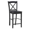 Benzara Wooden Bar Stool with X shaped Backrest and Curved Headrest, Black