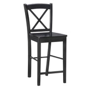 Benzara Wooden Bar Stool with X shaped Backrest and Curved Headrest, Black