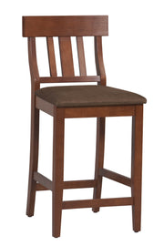 Benzara Wooden Counter Stool with Slatted Backrest and Cushioned Seat, Brown