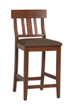 Benzara Wooden Bar Stool with Slatted Backrest and Cushioned Seat, Brown