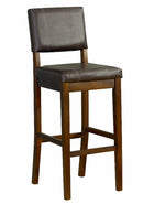 Benzara Wooden Bar Stool with Leatherette Upholstered Seat and Back, Brown