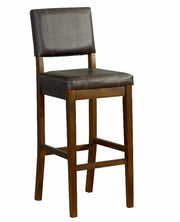 Benzara Wooden Bar Stool with Leatherette Upholstered Seat and Back, Brown