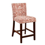 Benzara Wooden Counter Stool with Patterned Fabric Upholstery, Red and White