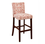 Benzara Wooden Bar Stool with Patterned Fabric Upholstery, Red and White