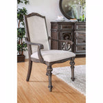 Benzara Wooden Arm Chair with Ivory Fabric Cushion Seat & back, Rustic Brown, Pack of 2