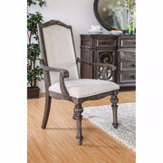 Benzara Wooden Arm Chair with Ivory Fabric Cushion Seat & back, Rustic Brown, Pack of 2