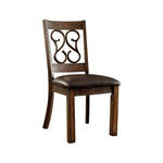 Benzara Scroll Design Back Side Chair with Straight Legs, Set of 2, Rustic Brown