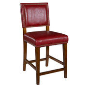 Benzara Wooden Counter Stool with Nailhead Trim Accents, Red and Brown