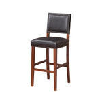 Benzara Nailhead Leatherette Bar Stool with Rectangular Backrest, Black and Brown