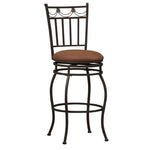 Benzara Metal Counter Stool with Fabric Upholstered Seat, Black and Brown