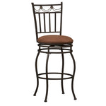 Benzara Metal Bar Stool with Fabric Upholstered Seat, Black and Brown