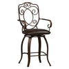 Benzara Metal Counter Stool with Armrests and Scrollwork Details, Brown