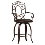 Benzara Metal Counter Stool with Armrests and Scrollwork Details, Brown