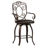 Benzara Metal Counter Stool with Armrests and Scrollwork Details, Brown