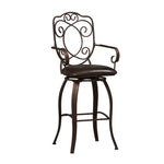 Benzara Metal Bar Stool with Armrests and Scrollwork Details, Brown