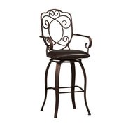 Benzara Metal Bar Stool with Armrests and Scrollwork Details, Brown