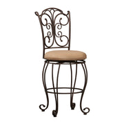 Benzara Metal Counter Stool with Cushioned Seat and Scrollwork Details, Brown