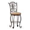 Benzara Metal Bar Stool with Cushioned Seat and Scrollwork Details, Brown