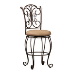 Benzara Metal Bar Stool with Cushioned Seat and Scrollwork Details, Brown