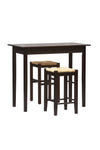 Benzara 3 Piece Wooden Counter Set with Seagrass Seat Stools, Brown and Beige
