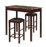 Benzara 3 Piece Marbleized Wooden Counter Set with Stools, Brown and Black
