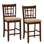 Benzara Wooden Counter Height Chair, Dark Brown & Cream, Set of 2