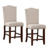 Benzara Rubber Wood High Chair with Studded Trim, Cream & Cherry Brown, Set of 2