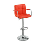 Benzara Chair Style Barstool with Faux Leather Seat and Gas Lift Red and Silver Set of 2
