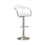 Benzara Round Seat Bar Stool with Gas Lift White and Silver Set of 2