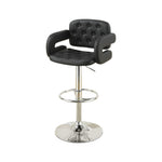 Benzara Chair Style Barstool with Tufted Seat and Back Black and Silver