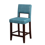 Benzara Wooden Counter Stool with Padded Seat and Open Backrest,Blue and Brown