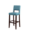 Benzara Wooden Bar Stool with Padded Seat and Open Backrest, Blue and Brown