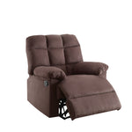 Benzara Plush Cushioned Recliner with Tufted Back and Roll Arms in Brown