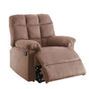 Benzara Plush Cushioned Recliner with Tufted Back and Roll Arms in Saddle Brown