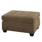 Benzara Cocktail Ottoman in Light Brown Waffle Suede Fabric