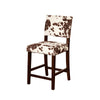 Benzara Wooden Counter Stool with Cow Print Upholstery, Brown and White