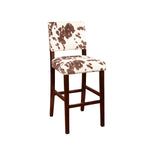 Benzara Wooden Bar Stool with Cow Print Upholstery, Brown and White