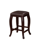 Benzara Wooden Counter Stool with Cushioned Seat and Nailhead Trim Edge, Brown