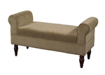 Benzara Fabric Upholstered Wooden Bench with Padded Rolled Sides, Beige